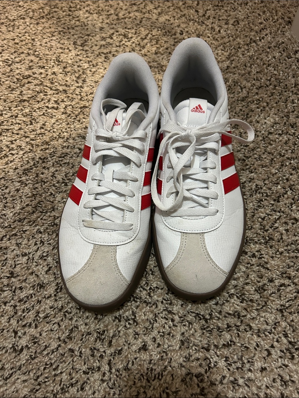 adidas White Sneakers with Red Three-Stripes